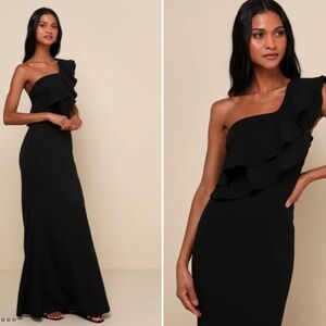 LULU's Prom Wedding Special Event Classic Minimalistic Chic One Shoulder Maxi